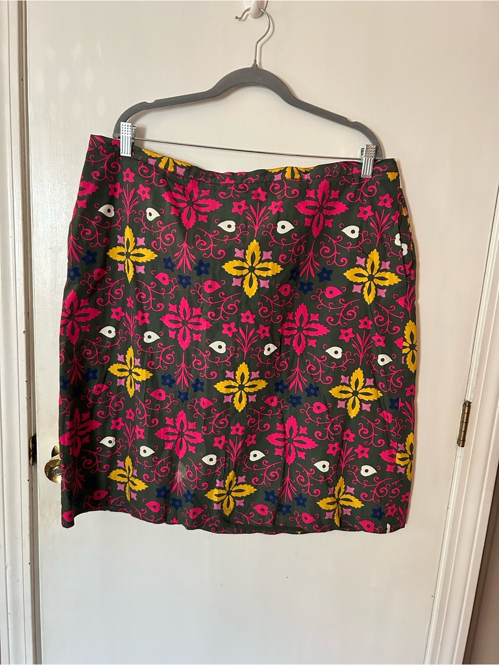Boden Mini Skirt in Dark Gray with Pink & Yellow Floral Print